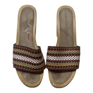 Veronica Beard Woven Slide Sandals Multi Brown Wood Platform Heels Size‎ 7